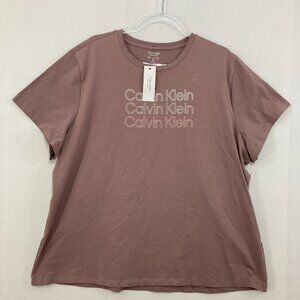 New Calvin Klein size 3X Mauve Neutral Spell Out Graphic Short Sleeve Casual Tee